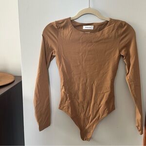 Babaton Brown Long-Sleeve Bodysuit